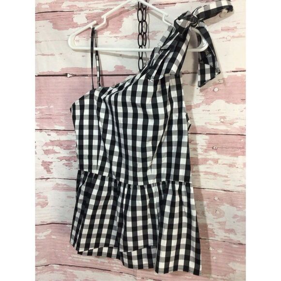 NWT Who What Wear Size Medium One Shoulder Top Checked Black & White - Picture 15 of 16